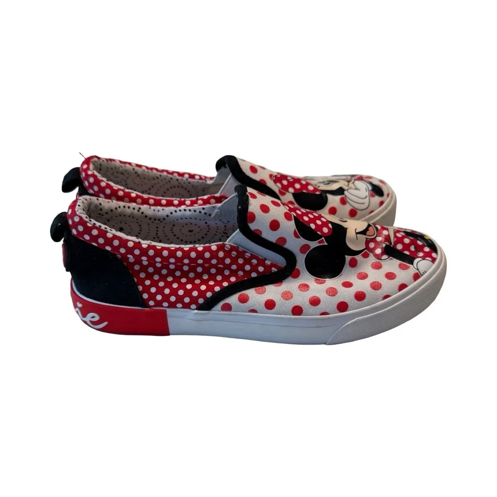 Ground Up Disney Minnie Mouse Polka Dot Slip‎ On Sneakers Kids Size 4 Red White